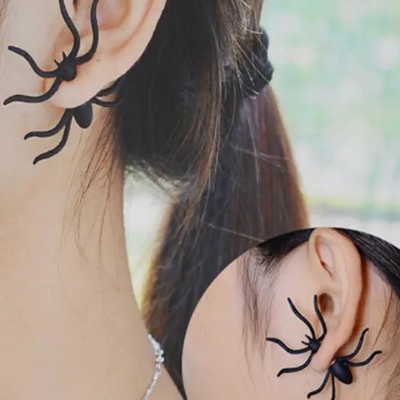 Spider Earrings Black 3D Halloween Costume Creepy Goth Emo Rave Scene Fun Party - Picture 2 of 5